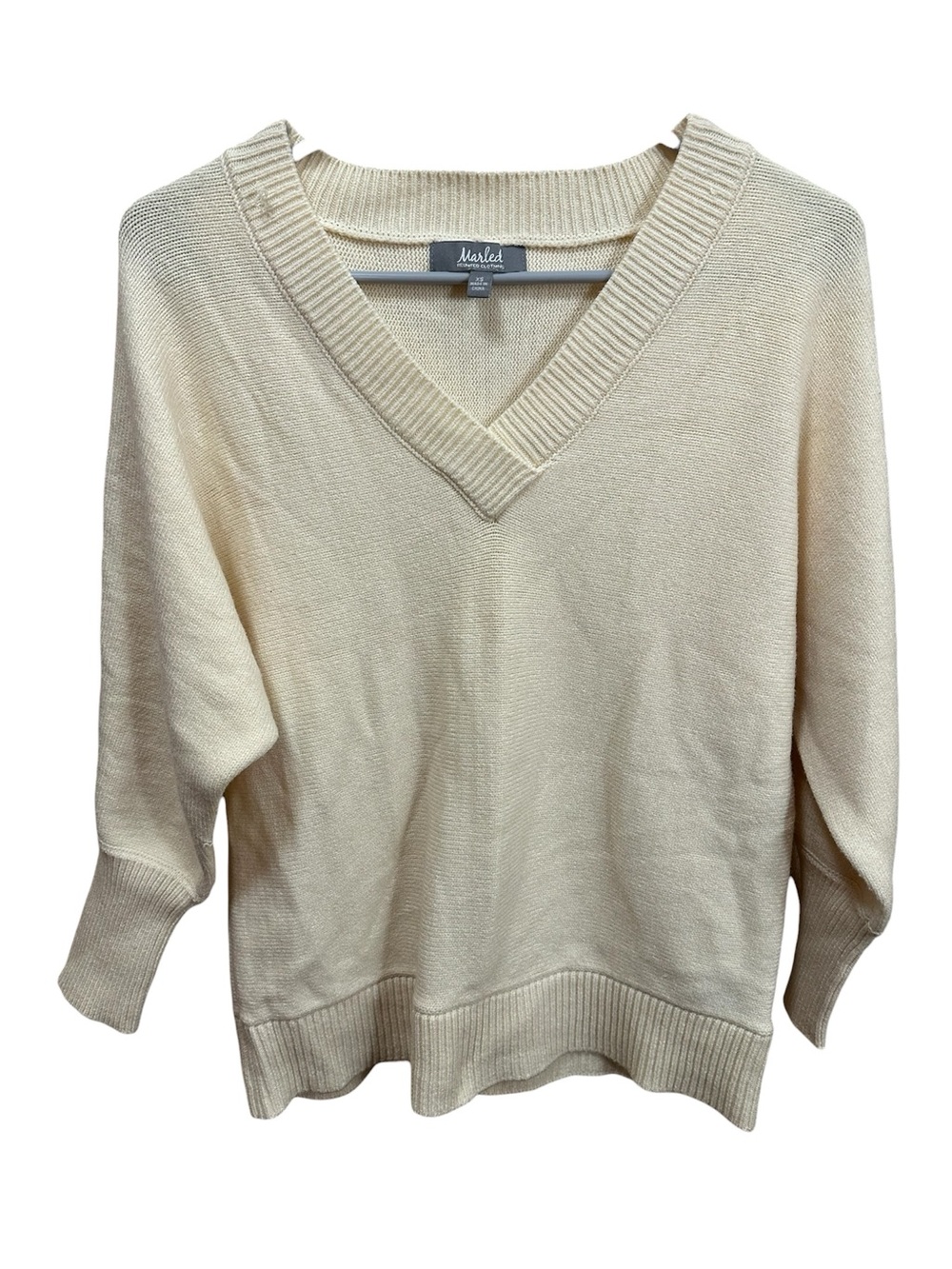 Marled Cream V Neck Sweater XS